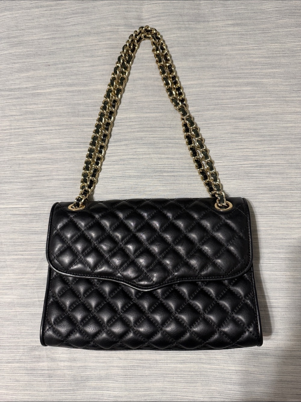 Rebecca Minkoff Black Quilted Leather Affair Shoulder Bag Gold Chain